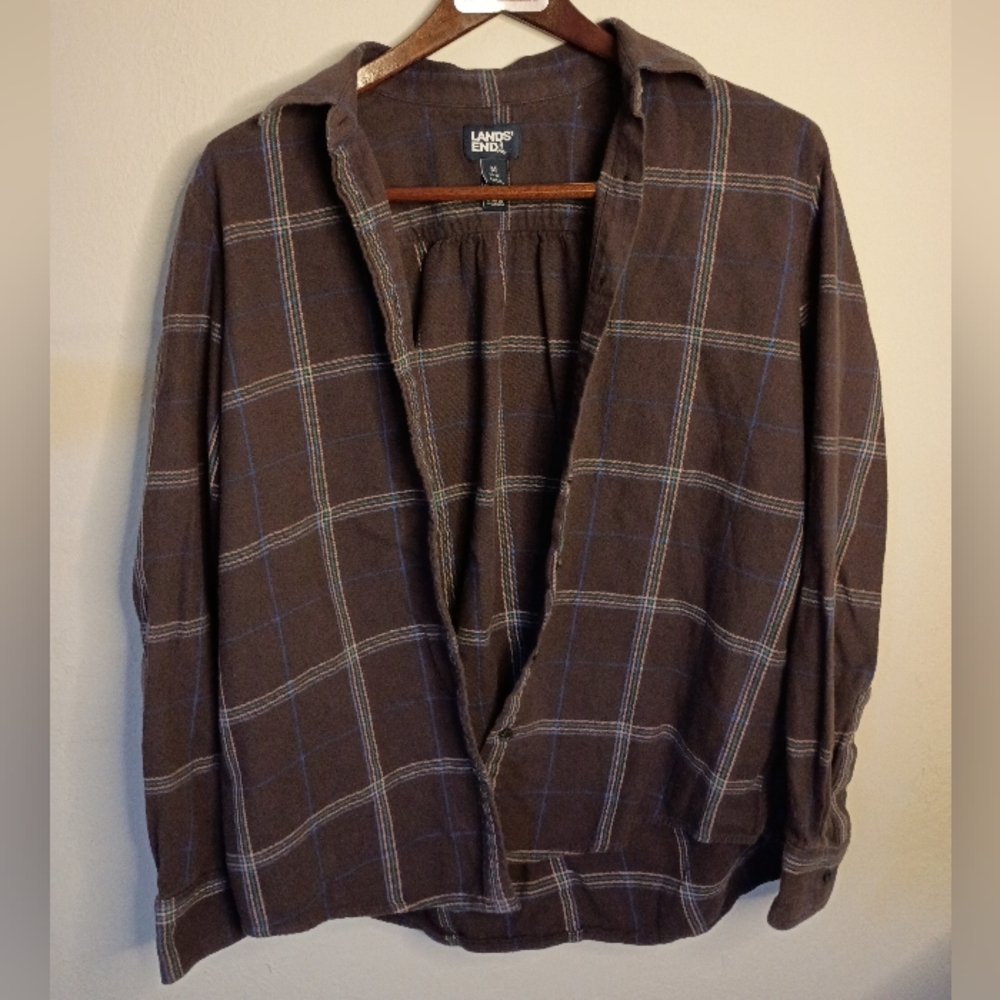 Lands' End gray/blue flannel button up. Size 10/12